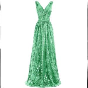 Turquoise V-neck Sequin Gown